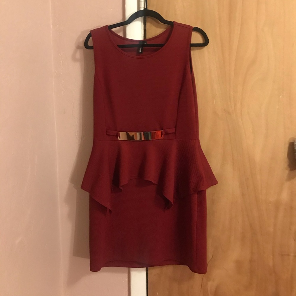 Cute Burgundy Peplum Dress